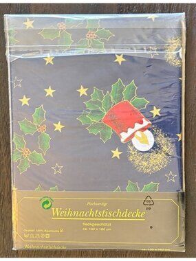 VTG Christmas German Tablecloth Stain Resistant High Quality Candles Stars NEW